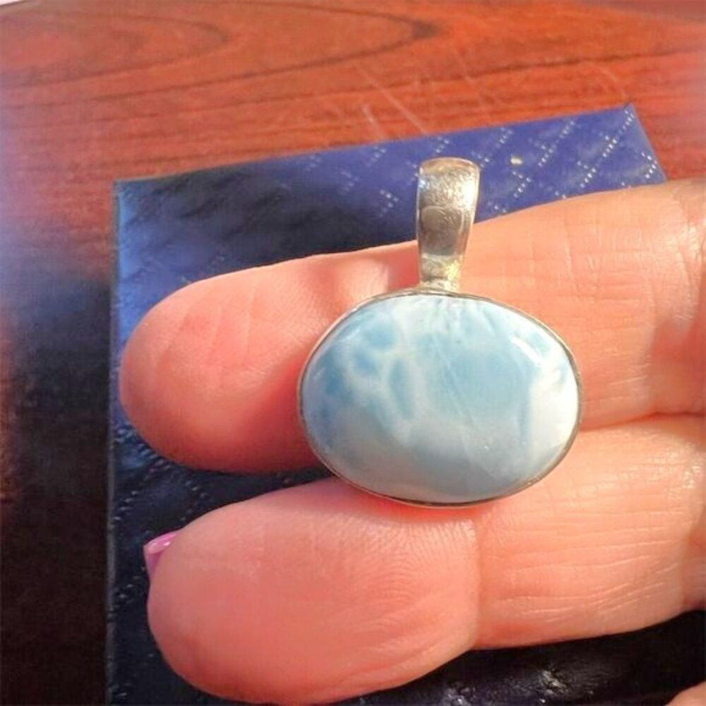 Oval Larimar Pendant 925 Sterling Silver